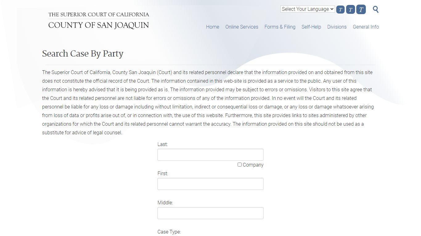 Search Case By Party – Superior Court of CA – County of San Joaquin